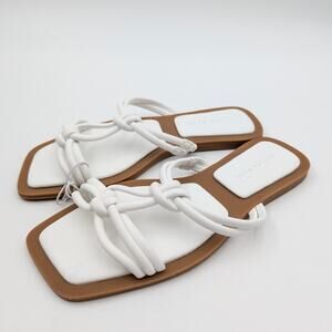 Azalea Wang Stetson Tubular Straps Knot Flat Sandals Women's White Size US6 EU37